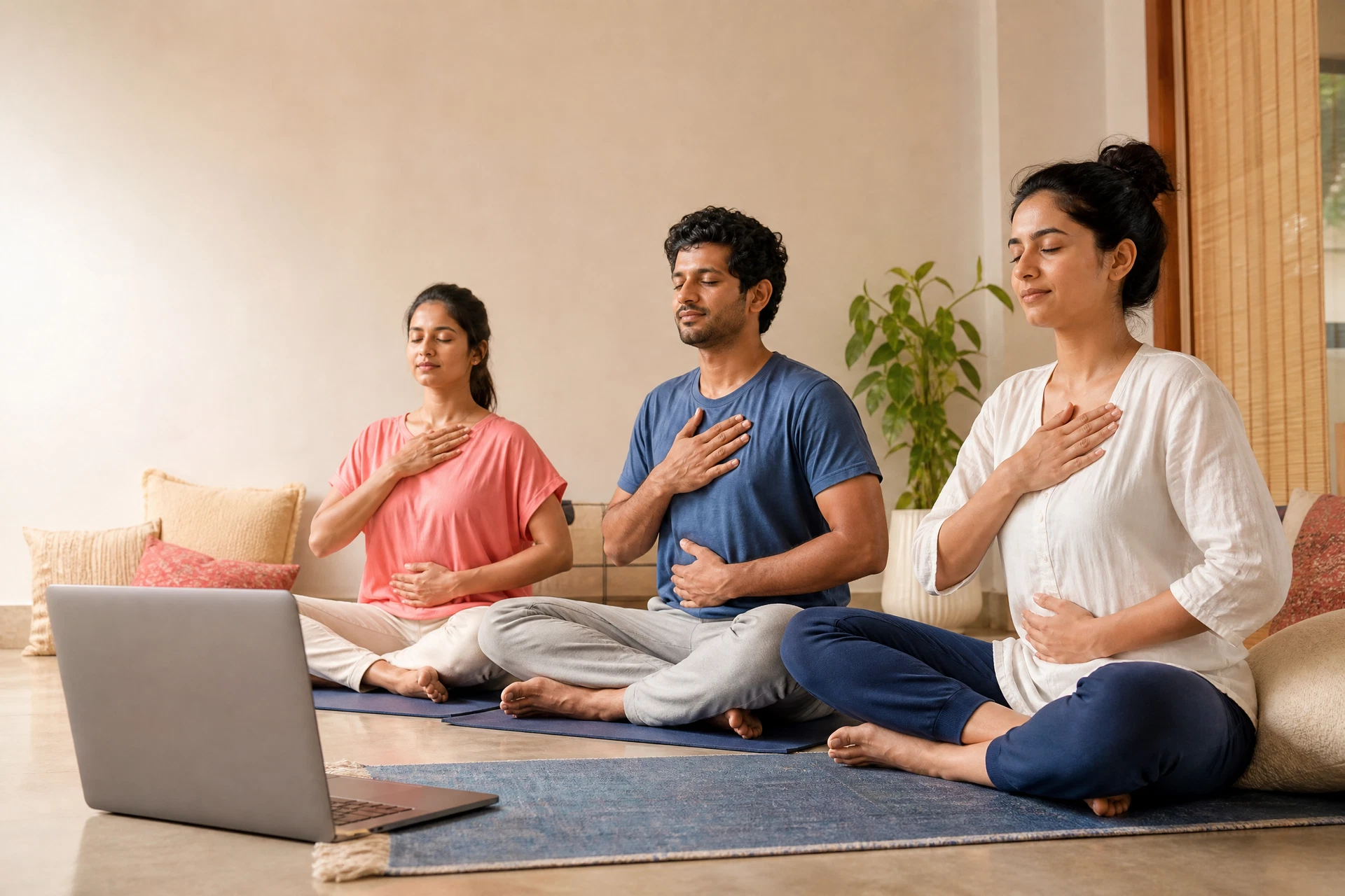 People joining online yoga